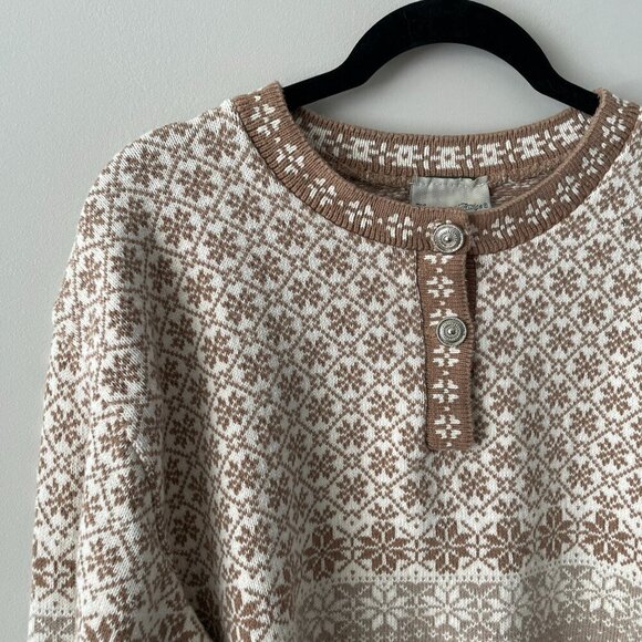 Huntington Ridge Snowflake Pattern Crew Neck Pullover Casual Sweater Brown L - Picture 5 of 10